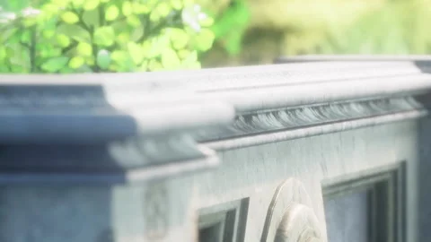Detail of a garden scene with stone structure and plants during the day Stock Footage 339477760