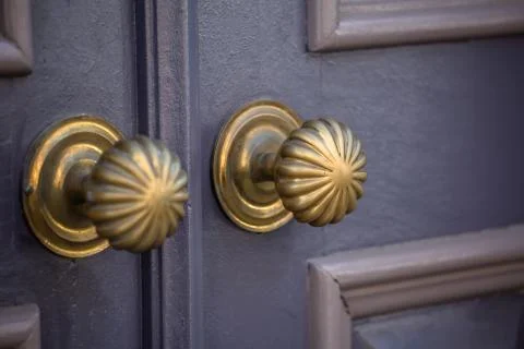 Detail of golden door handle, retro style Stock Photos