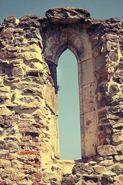 Detail of gothic window on old monastery remainings Stock Photos