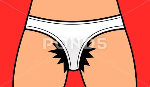 Detail of hairy crotch with pubic hair. Woman is wearing underwear