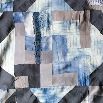 Detail of hand-stitched patchwork quilt Stock Photos