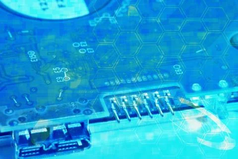 Detail of hard disk components. Stock Photos