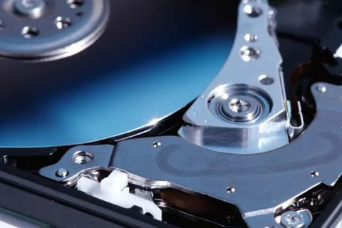 Detail of hard disk components. Stock Photos