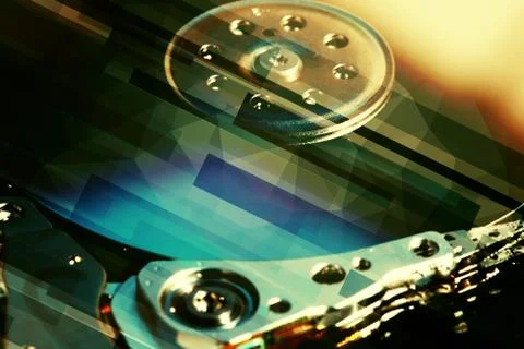 Detail of hard disk components. Stock Photos