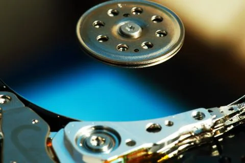 Detail of hard disk components. Stock Photos