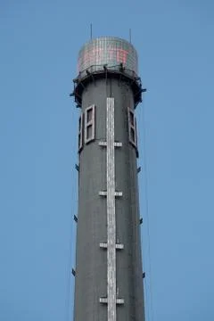 Detail of the huge thermometer on the Nanshi Power Plant chimney in Shanghai wit Stock Photos