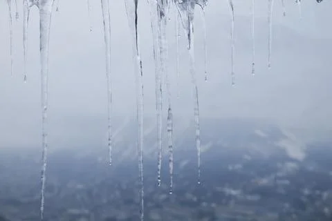 Detail of icicles in a window Foto stock