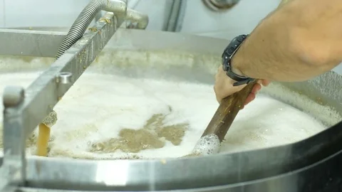 Detail of inside mash tun while making of beer Stock Footage