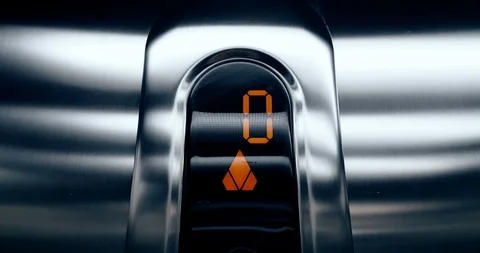 Detail of led number of elevator that go up from first to second floor, business Видео 115447343