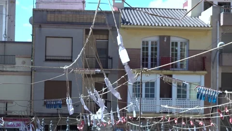 Detail a lot of firecrackers, before exploding in the mascleta, 4K 스톡 동영상 198492830