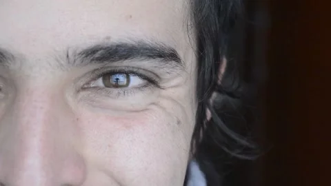 Detail of man's eye looking at camera and sides. White latino man, Stock Footage 146334201