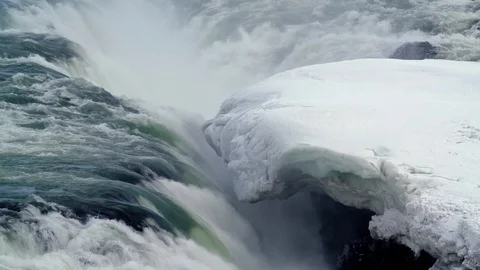 Detail of melting glacier on river flood. Iceland Stock Footage