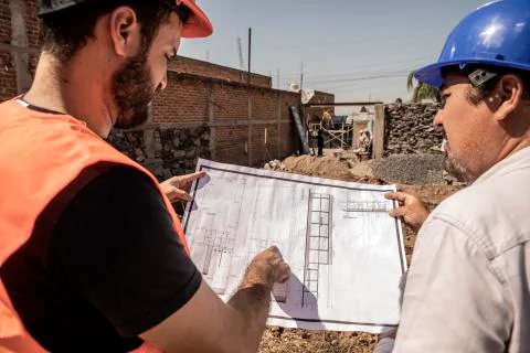 Detail of men working in construction Stock Photos