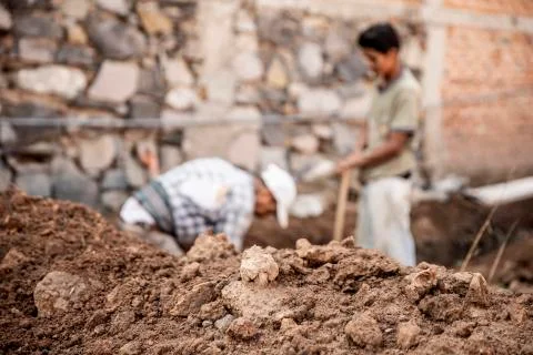 Detail of men working in construction Foto stock