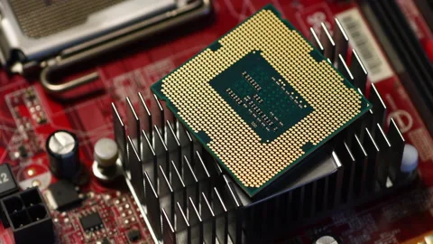 Detail of a modern computer processor on top of aluminum heat sink Stock Footage 232425180