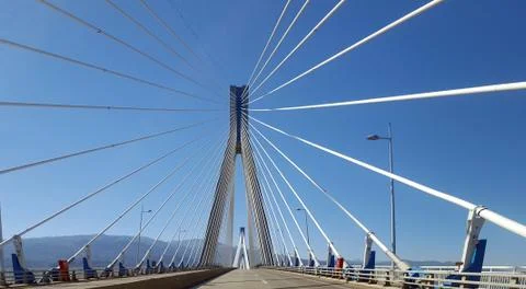 Detail of the multi-span cable-stayed bridge Rio - Antirrio, in Patras city,  Stock Photos