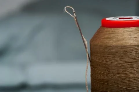 Detail of a needle with thread in the workroom reel of thread Stock Photos