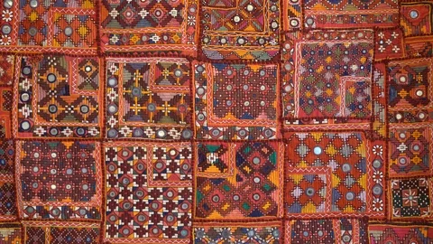 Detail old patchwork carpet. Close up Stock Footage 98688748
