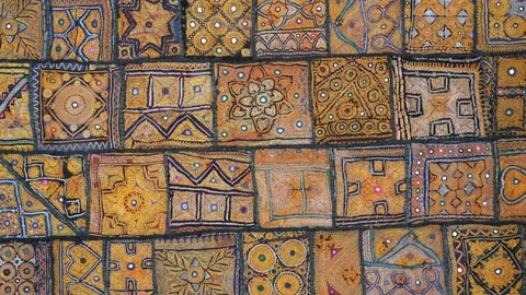 Detail old patchwork carpet. Close up Stock Footage 98932706