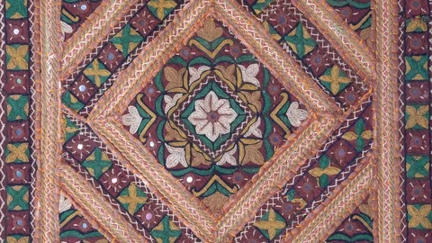 Detail old patchwork carpet. Close up Stock Footage 99683128