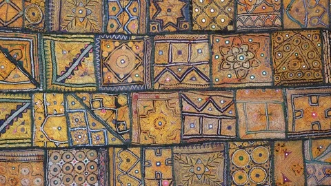 Detail old patchwork carpet. Close up Stock Footage 100494153