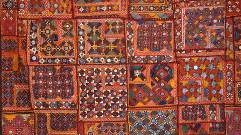 Detail old patchwork carpet. Close up Stock Footage 100628387