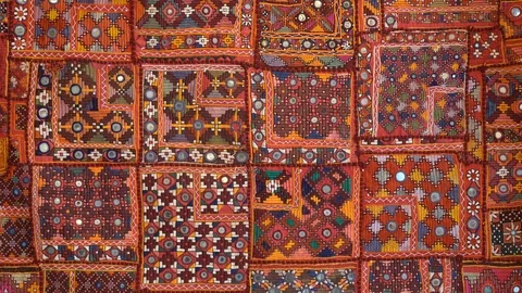 Detail old patchwork carpet. Close up Stock Footage 100737746