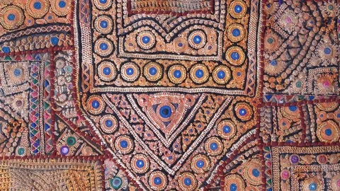 Detail old patchwork carpet. Close up Stock Footage 100826226