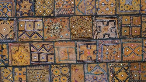 Detail old patchwork carpet. Close up Stock Footage 104636963