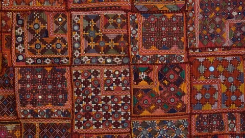 Detail old patchwork carpet. Close up Stock Footage 106479581
