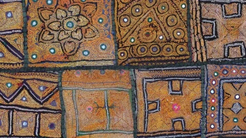 Detail old patchwork carpet. Close up Stock Footage 108793585