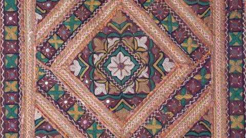 Detail old patchwork carpet. Close up Stock Footage 114327886