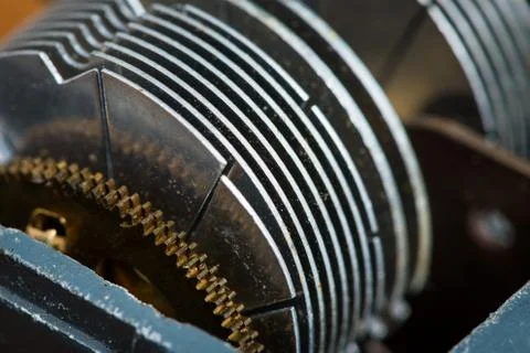 Detail of an old rotary variable capacitor Stock Photos