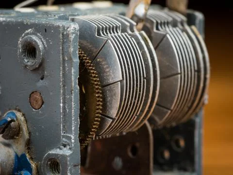 Detail of an old rotary variable capacitor 스톡 사진