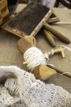 Detail of old tools to work the wool Stock Photos