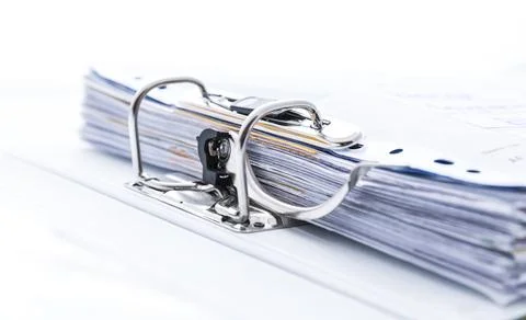 Detail of open folder filled with documents. Symbol of business or bureaucracy 스톡 사진