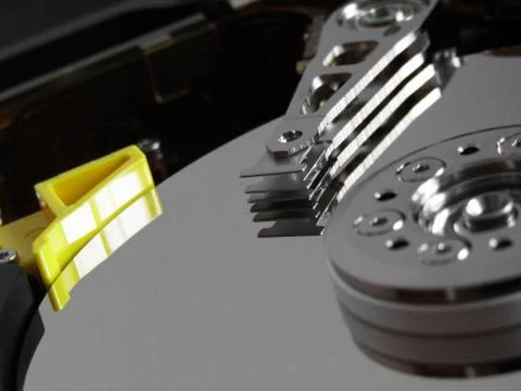 Detail from an opened hard disk Foto stock