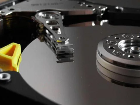Detail from an opened hard disk Foto stock
