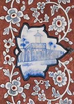 Detail Of A Painted Ceiling In Bagh-e Tarikhi-ye Fin Garden, Isfahan Province, Foto stock