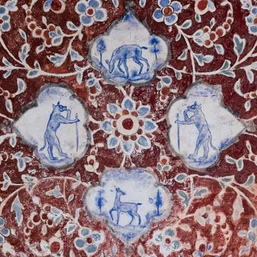 Detail Of A Painted Ceiling In Bagh-e Tarikhi-ye Fin Garden, Isfahan Province, Stock Photos