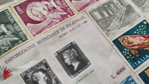 Detail of a pair of postage stamp envelopes Stock Footage 334629100