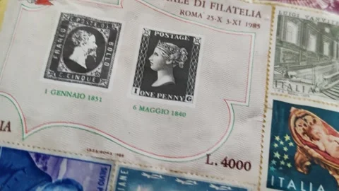Detail of a pair of postage stamp envelopes Stock Footage 334629165