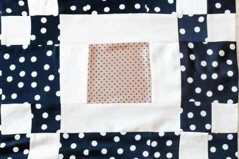 Detail of patchwork scarf from polka dots fabrics Stock Photos
