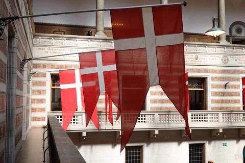 Detail of the rectangular main hall of Copenhagen City Hall Stock Photos