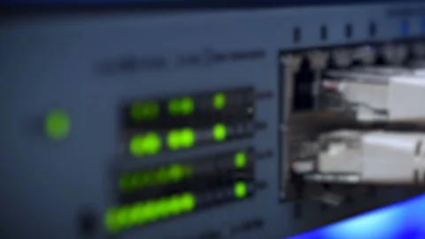 Detail of RJ45 Lan cable on network switch in data center. Stock Footage 116623917