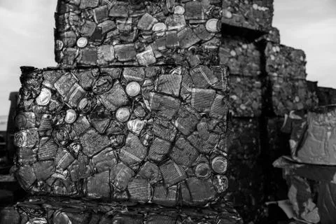 Detail of rusty can blocks compacted at a junkyard Stock Photos