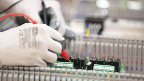 Detail shot of Electrical Engineer Testing a Circuit Board Stock Footage 314633344
