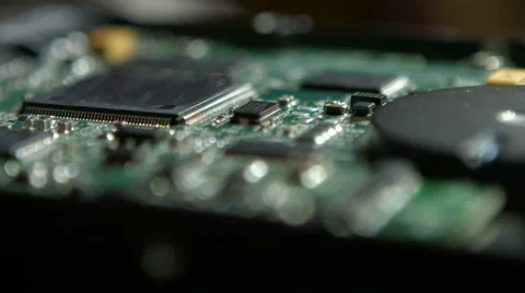 Detail shot of a hard disk, electronics macro Video stock 64073442