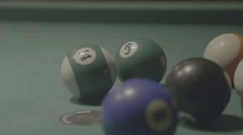 Detail shot of pool billiard balls colliding - shot10 - FLAT Video stock 63844060
