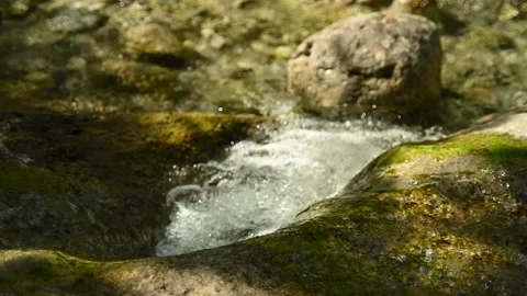 Detail of a small stream in the mountains with clear and clean water Stock Footage 211475143